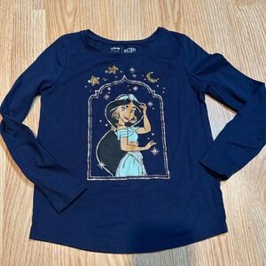 Disney Jumping Beans Jasmine Long‎ Sleeve Tee Gold Glitter Girls